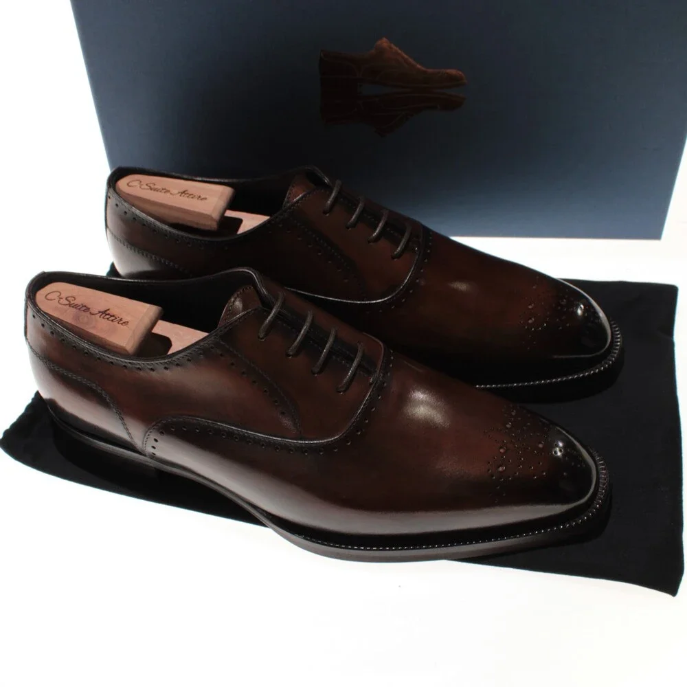 Di Bianco NWB Oxford Dress Shoes Size 42 (US 9) in Brown Leather Made in Italy